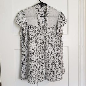 Express, White w/black spots, short sleeve, M